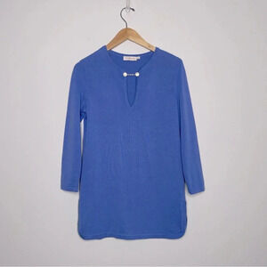 TORY BURCH COTTON OVERSIZED TUNIC IN PANTONE BLUE LOGO CLASSIC PREPPY
